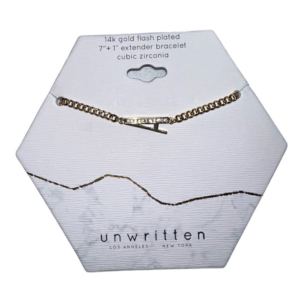 Unwritten Cubic Zirconia Initial Link Bracelet 14K Gold Plated "A" NWT